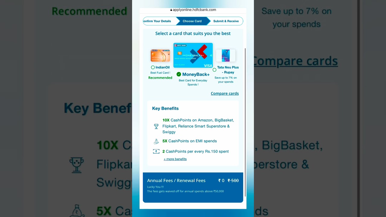 HDFC Tata Neu | HDFC MoneyBack | HDFC Indian Oil Credit Card Apply Process #shots Easy Approval 2023